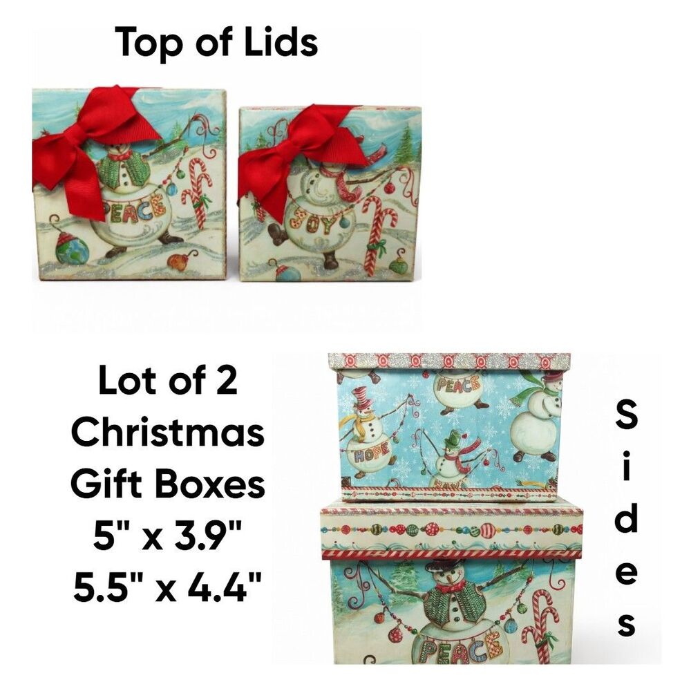 Two 2014 Kate McRostie Christmas Snowman Gift Boxes 5" x 3.9" & 5.5" x 4.4"